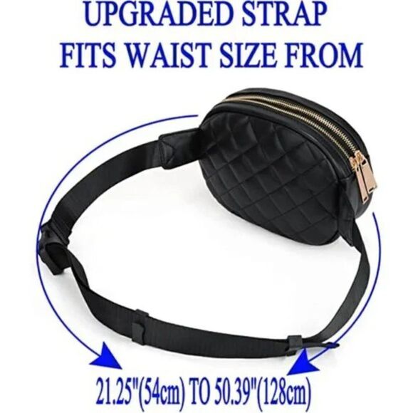 BELT Bag for Women Fanny Waist Pack Fashion Designer, Quilted Black Pu - Picture 7 of 9